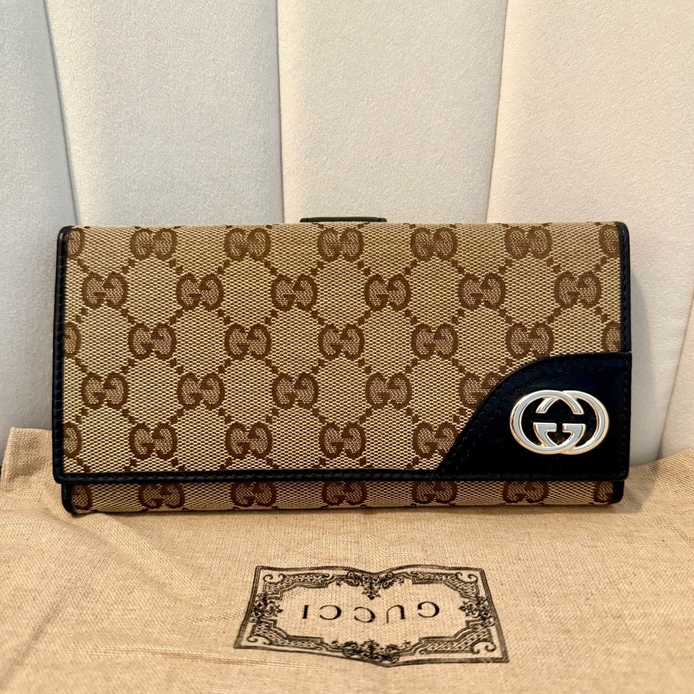 Gucci Tan and Brown GG Canvas Wallet